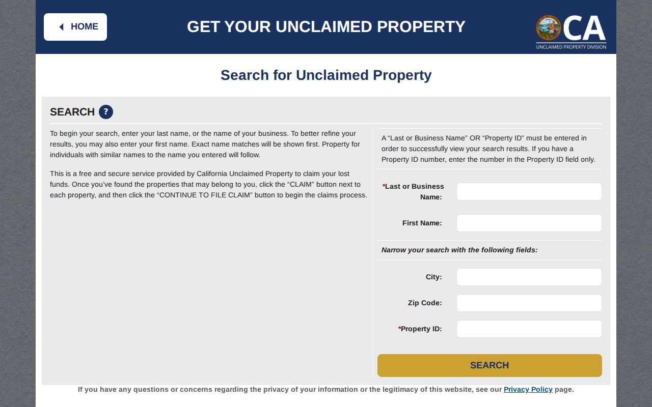 Rancho Santa Margarita people search using California unclaimed property names