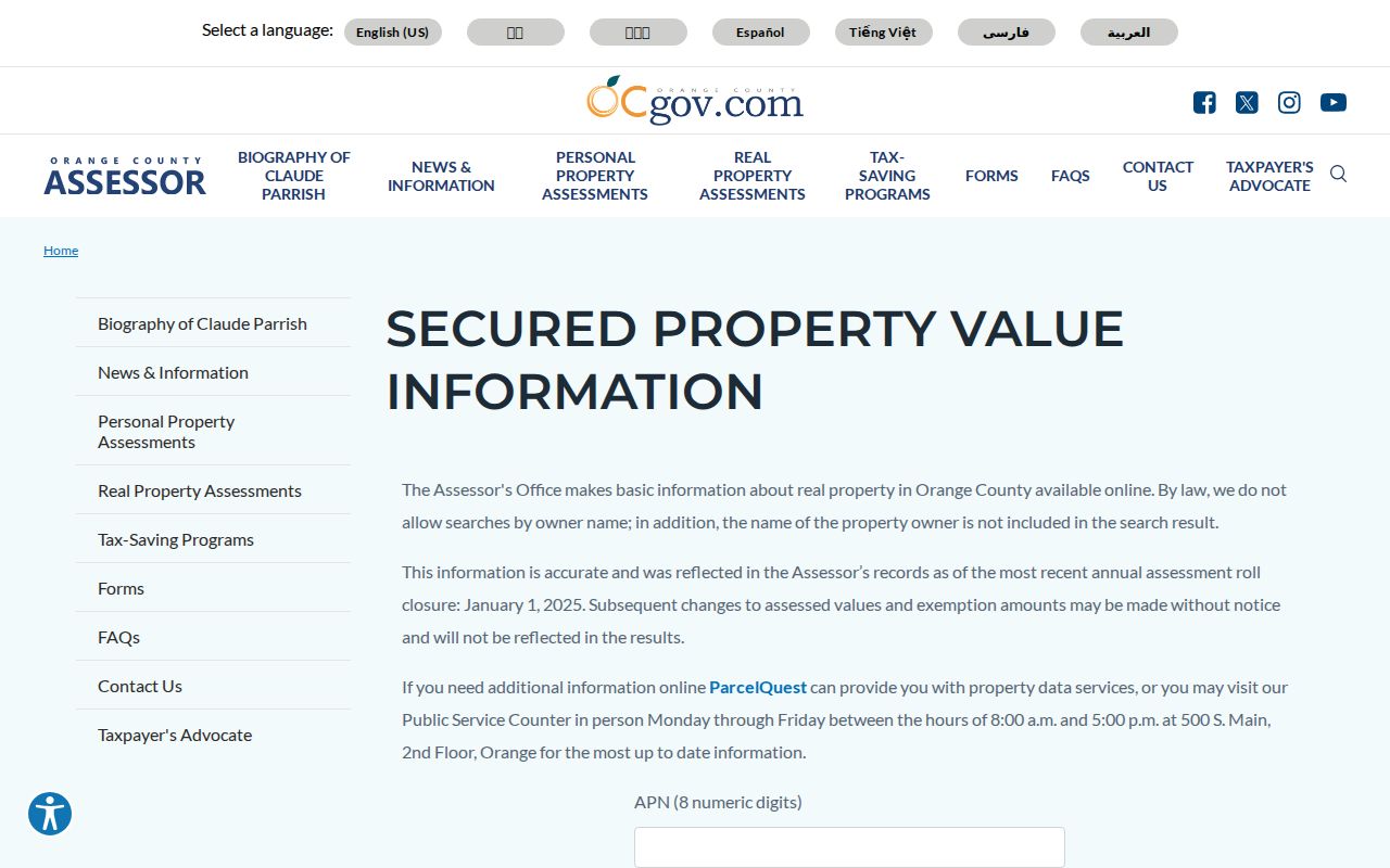 Rancho Santa Margarita people search with the Orange County APN value lookup