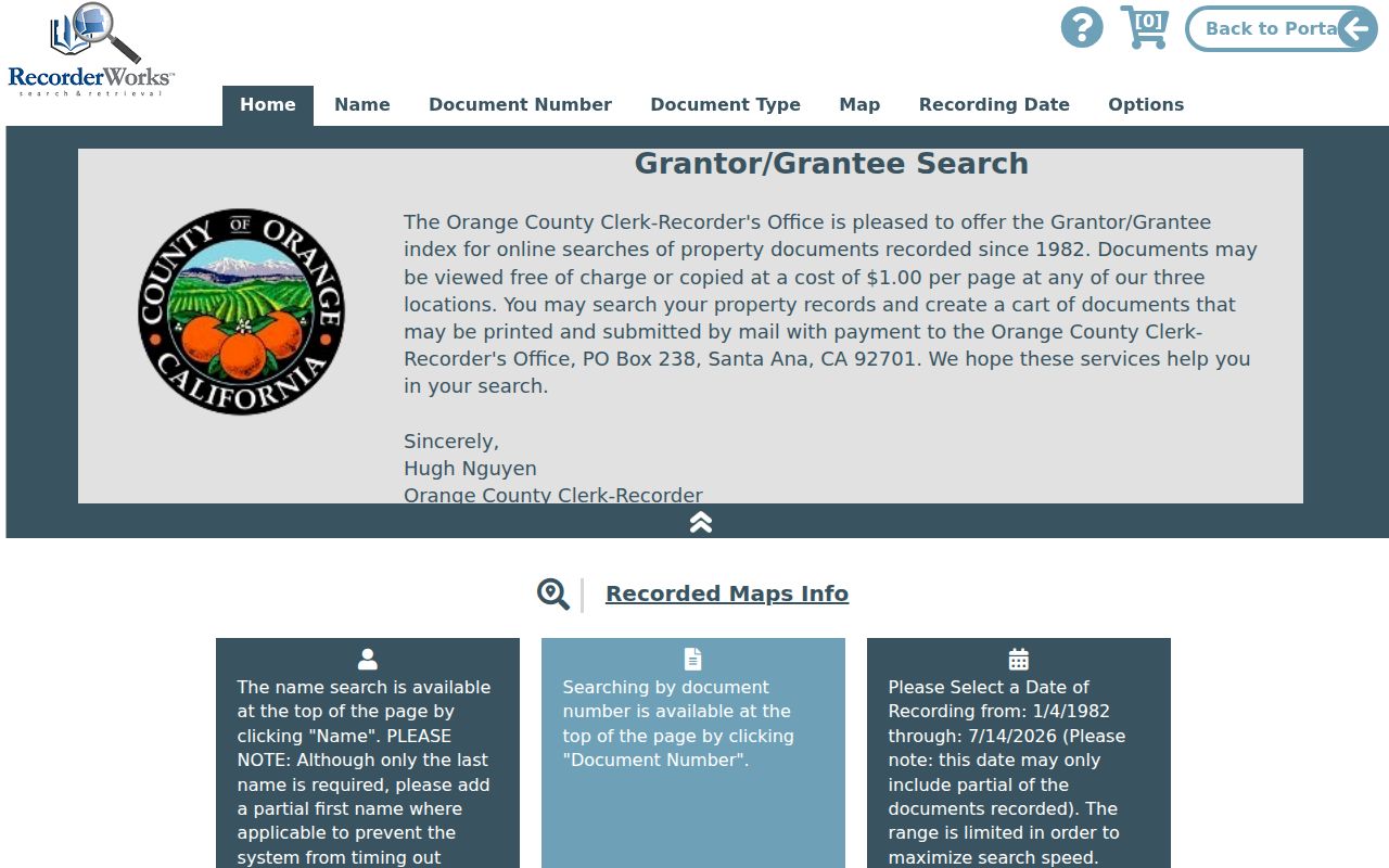 Rancho Santa Margarita people search through the Orange County RecorderWorks name index