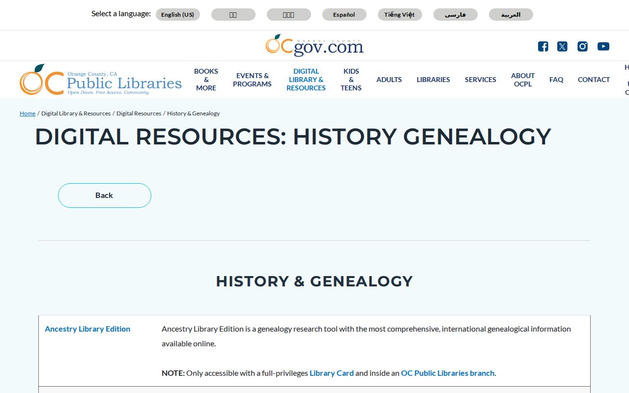 Rancho Santa Margarita directory research through OC Public Libraries genealogy resources