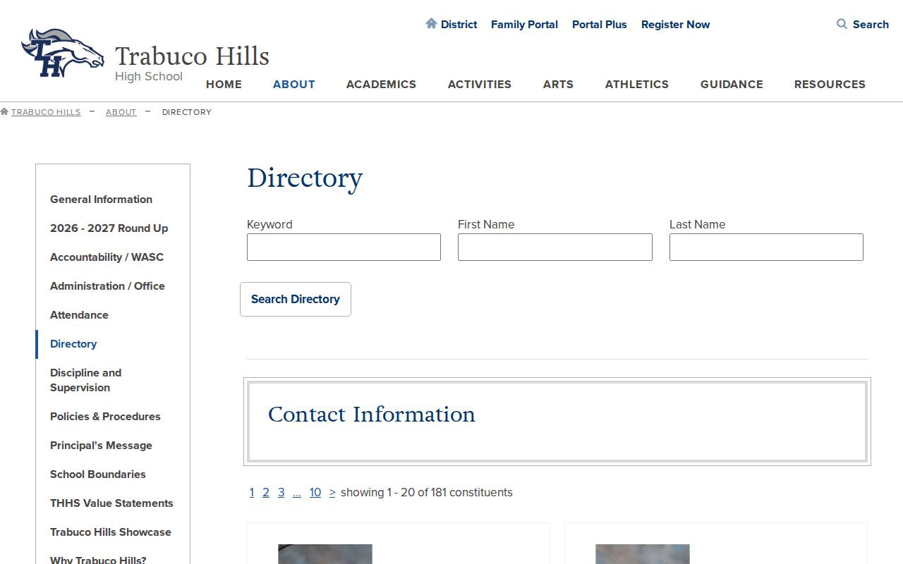 Rancho Santa Margarita directory for Trabuco Hills staff