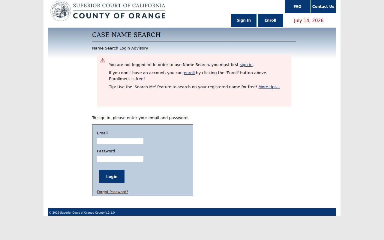 Rancho Santa Margarita records search court Case Name Search login