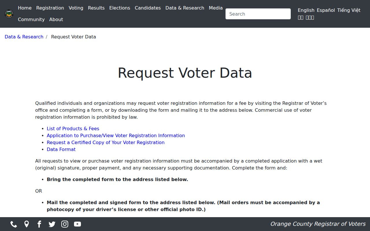 Rancho Santa Margarita voter records request through Orange County